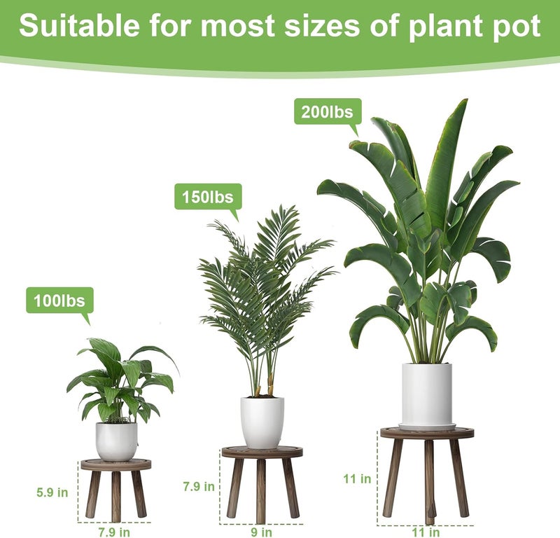 Vecxoty 3-Pack Wood Plant Stands Indoor, Single Plant Stand for 6-12 Inch Pots, Mid-Century Modern Plant Stool, Tall Plant Stand for Large Plants Perfect Fit for Living Room, Balcony, Office - Image 2